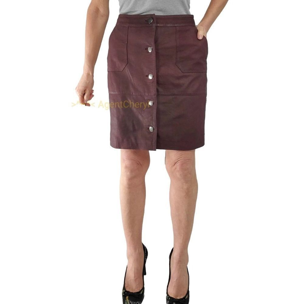 Coster Copenhagen 100% Lamb Leather Button Front Cargo Pocket Skirt. 10/40eu. Ox